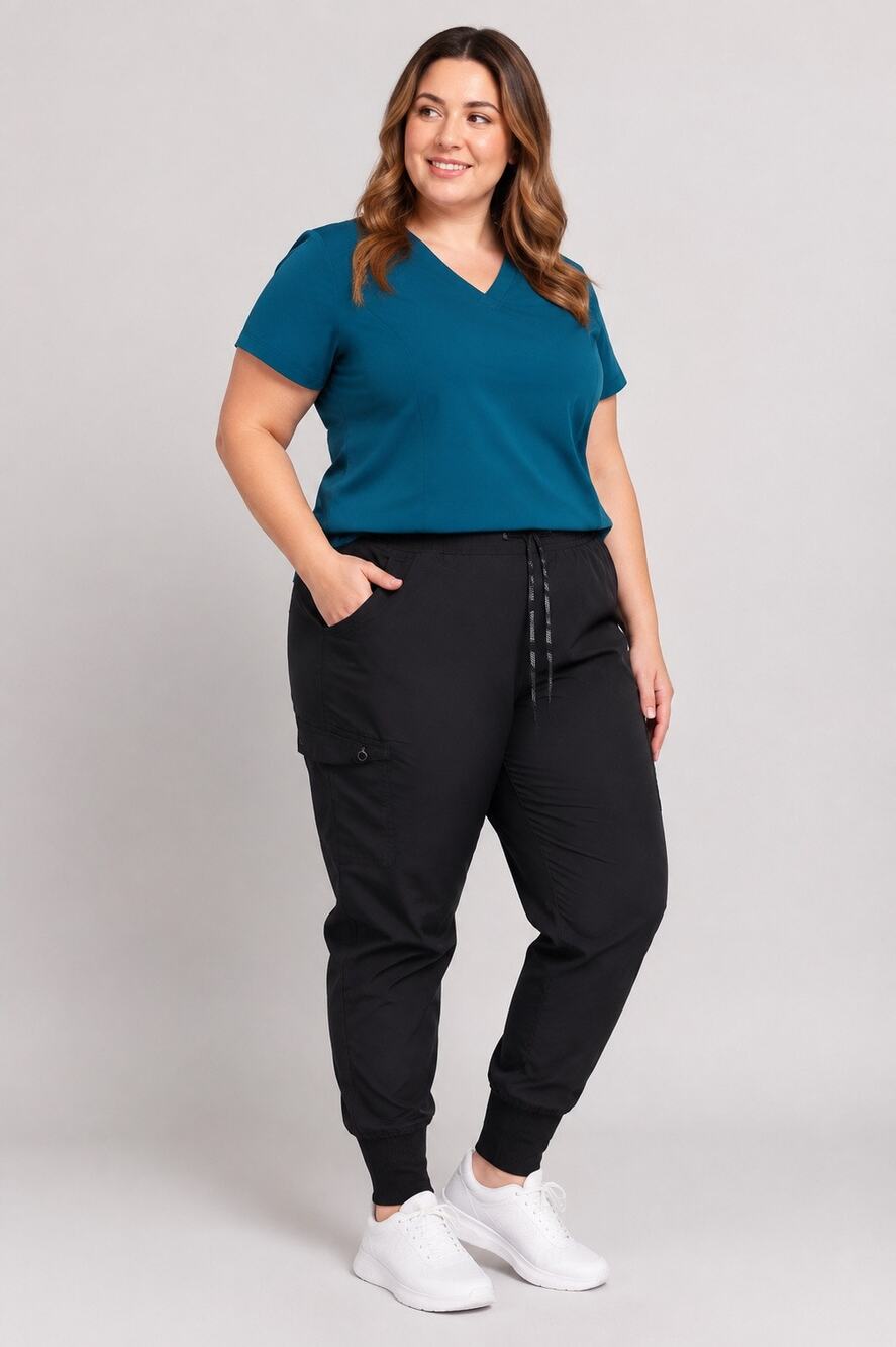 Med Couture 2X Black Cargo Jogger Scrub Pants Drawstring Utility Pockets